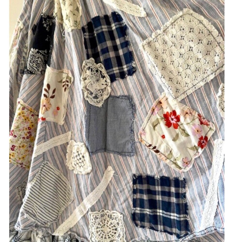 Anthropologie Pilcro Jenna Scoop Neck Drop-Waist Patchwork Dress Boho Cinderella - Picture 6 of 16